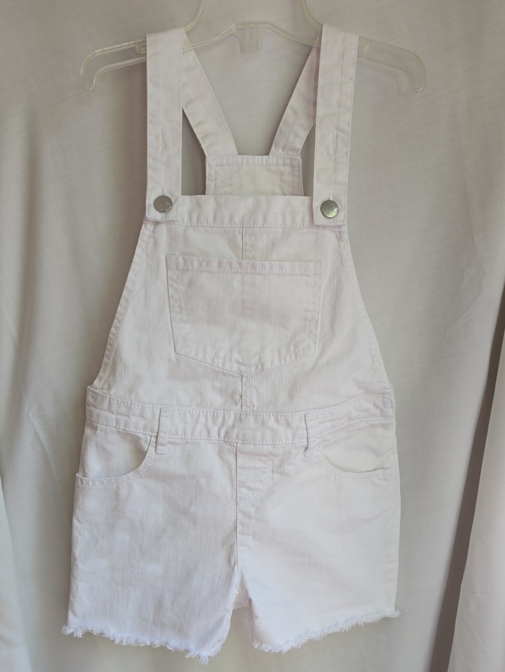 Place White Denim Short Overalls with Frayed Hem